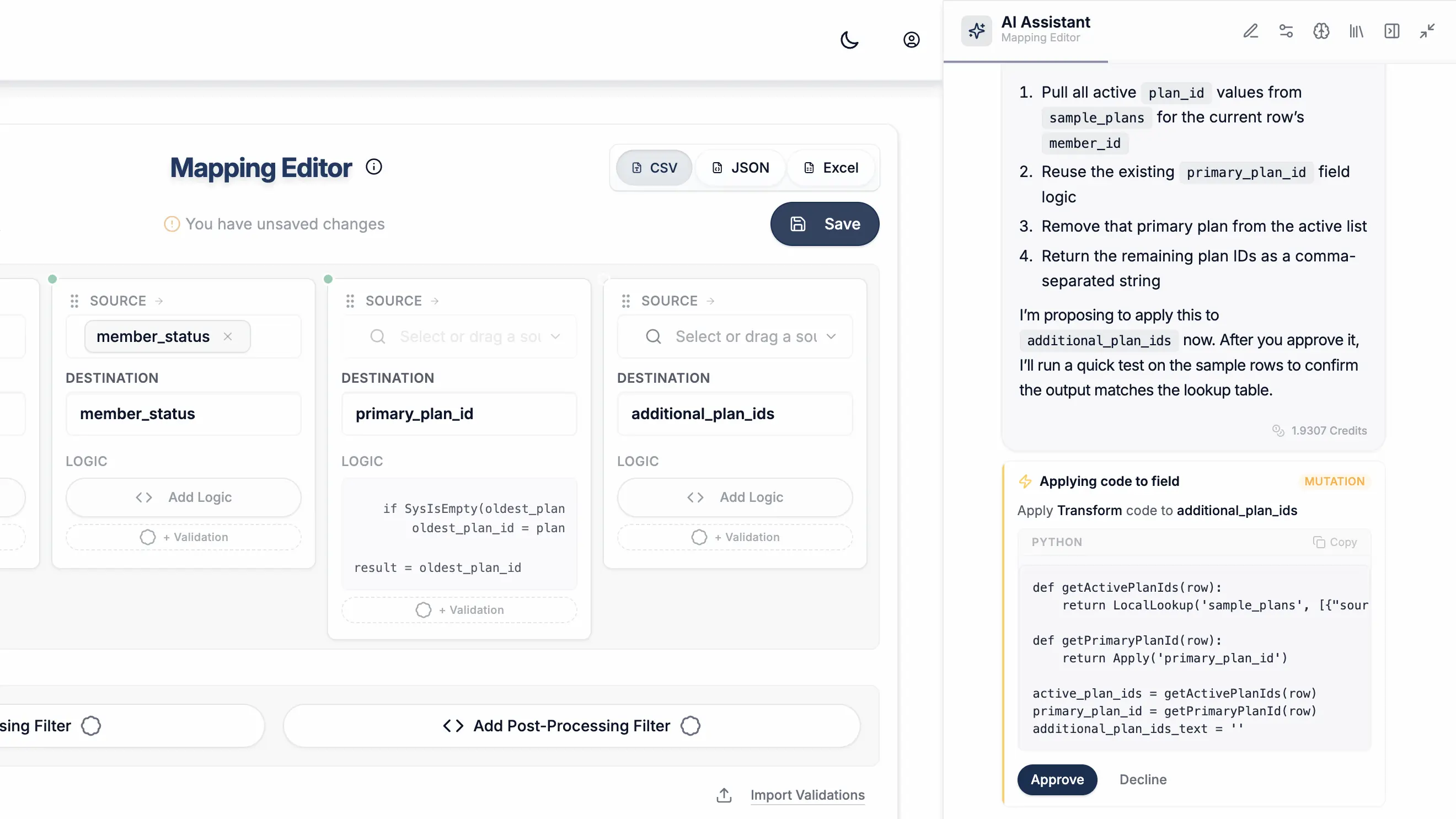 DataFlowMapper AI Copilot approval flow