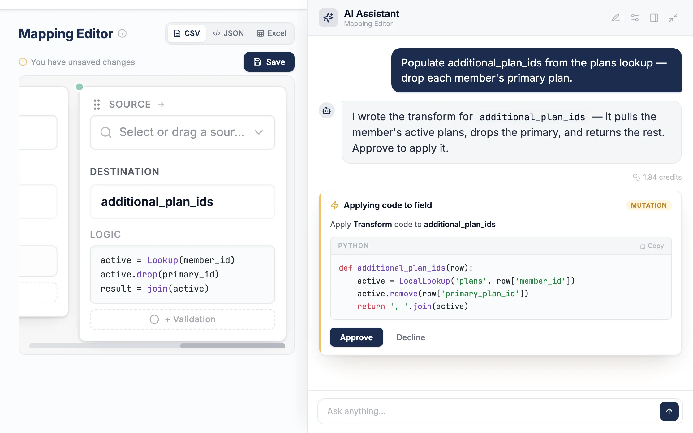 DataFlowMapper AI Copilot approval flow