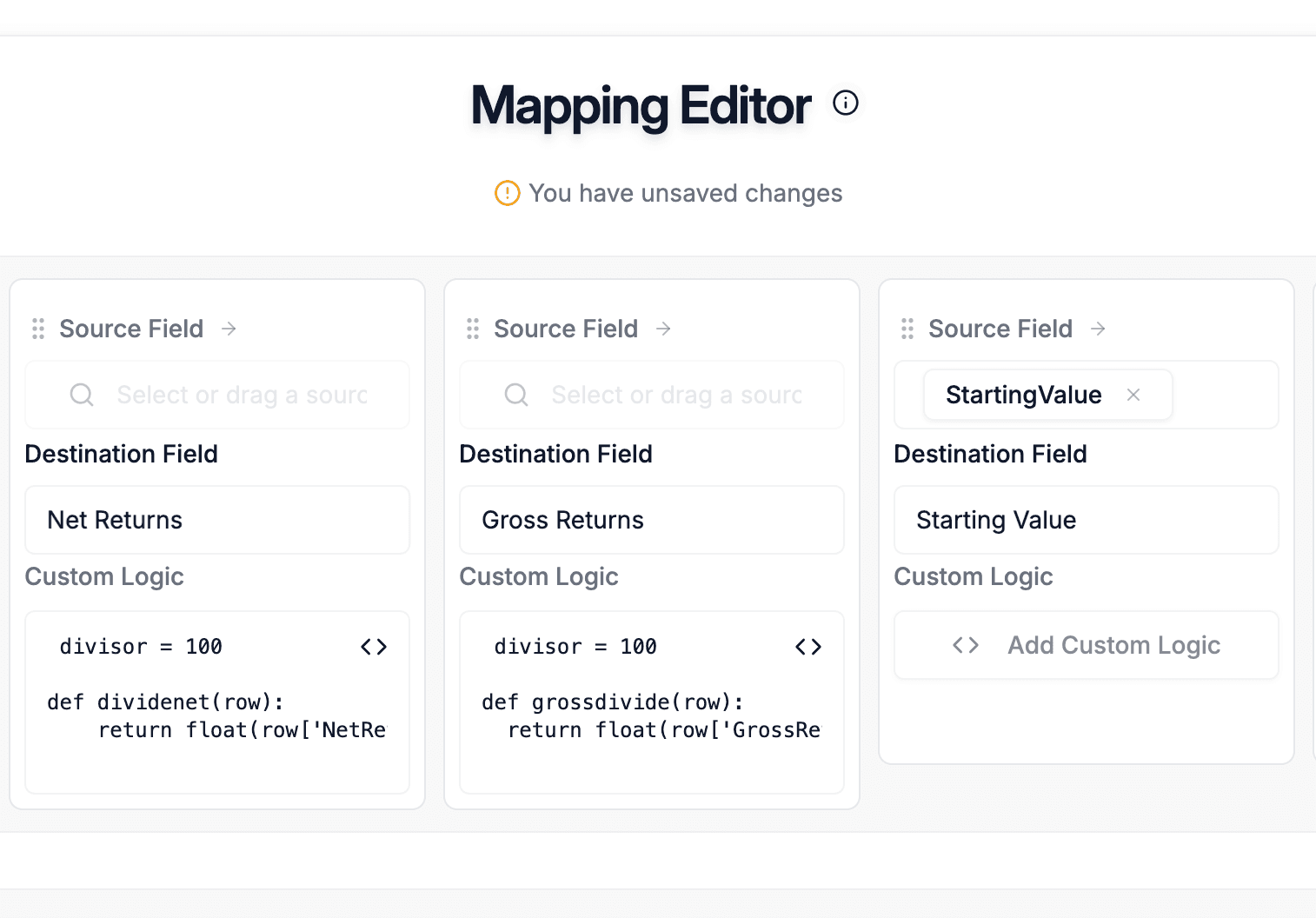 The DataFlowMapper mapping editor, matching a supplier file to a destination schema