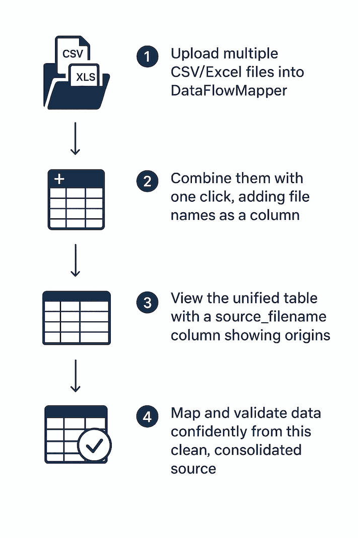 Combine multiple CSV or Excel files using DataFlowMapper