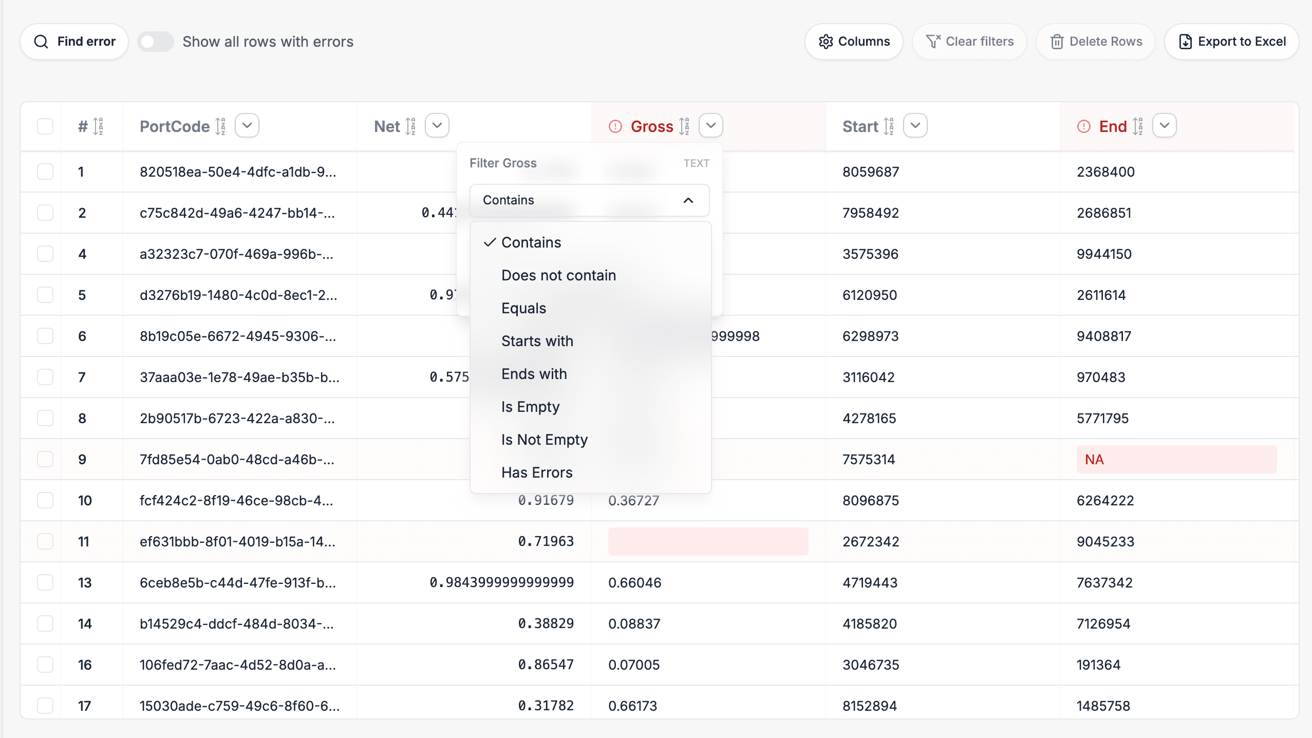DataFlowMapper Data Viewer showing validation errors