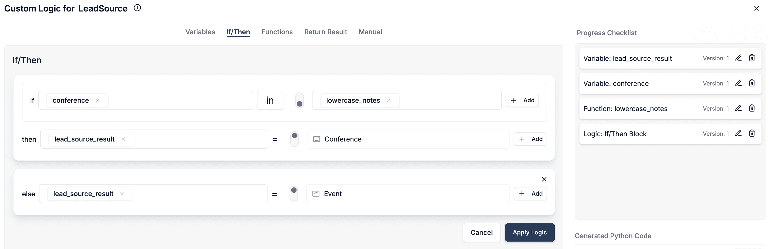 DataFlowMapper UI for creating conditional logic for csv data transformations