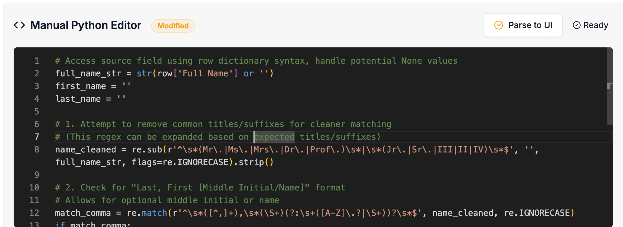 DataFlowMapper UI for splitting Names