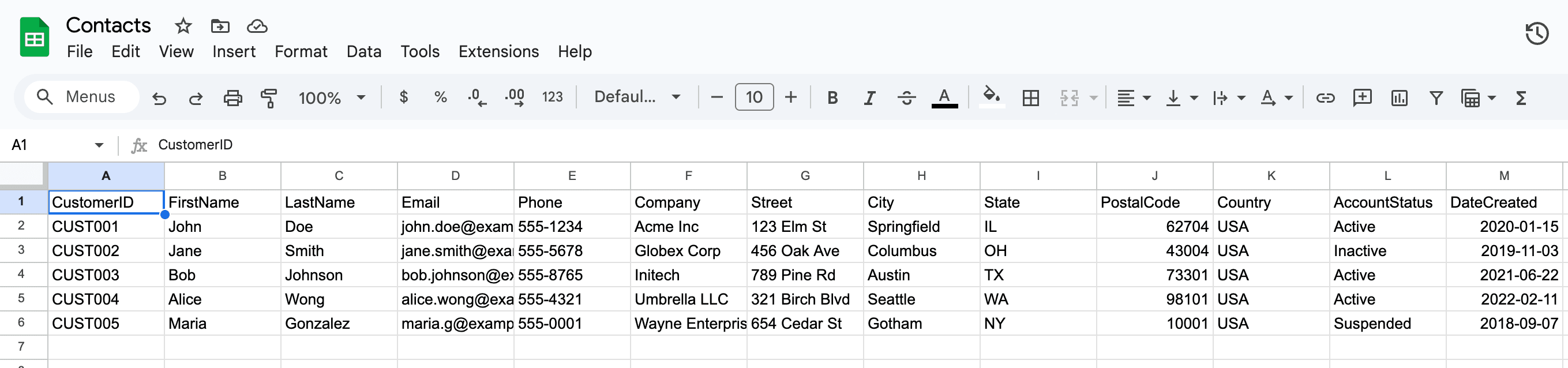 Google sheets spreadsheet