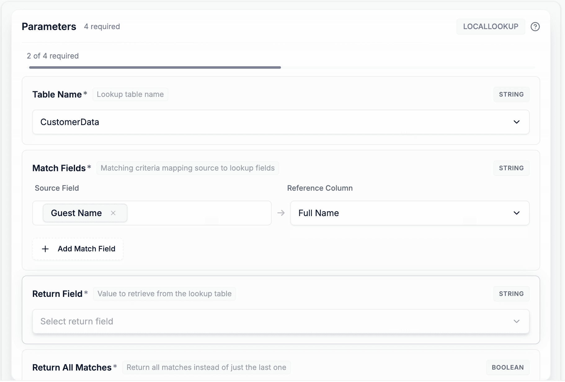 DataFlowMapper's logic builder configuring a LocalLookup to lookup reference data