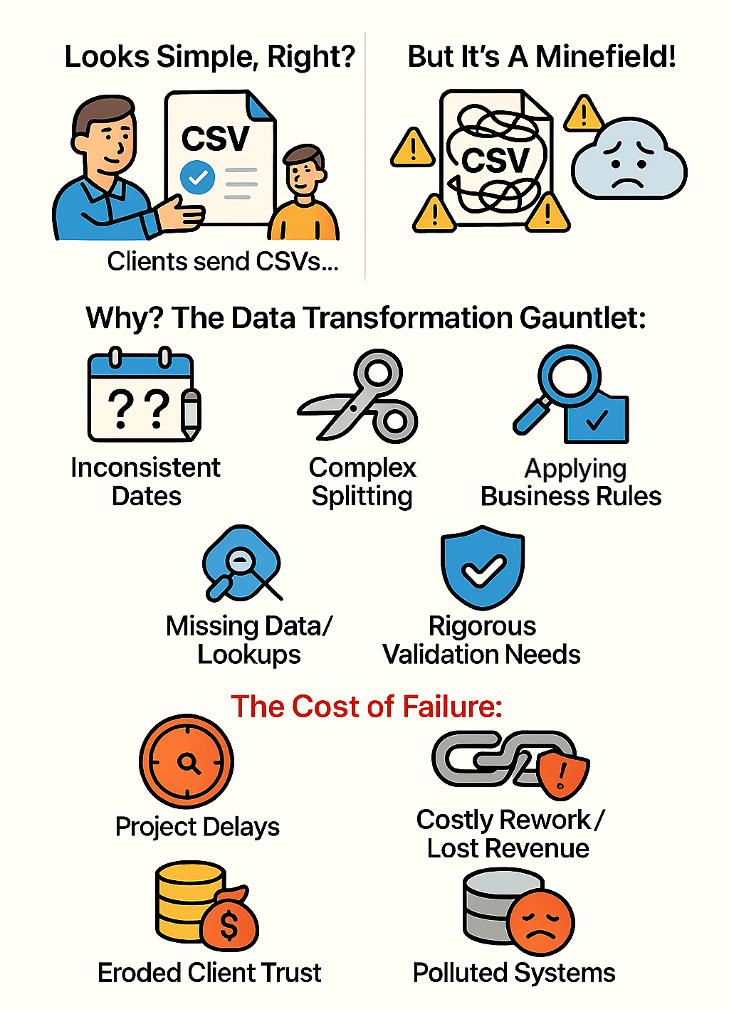 The challenges of CSV data transformation for business data onboarding