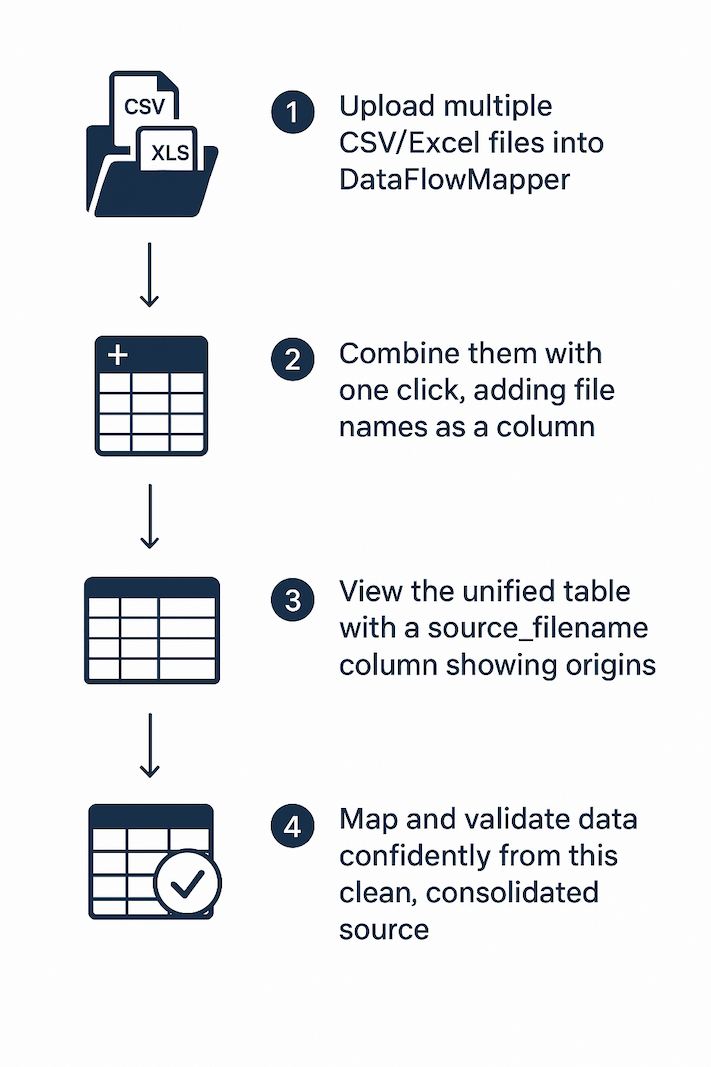 Combine multiple CSV or Excel files using DataFlowMapper
