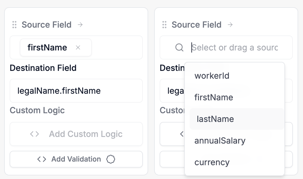 DataFlowMapper interface showing how to map from Excel to JSON