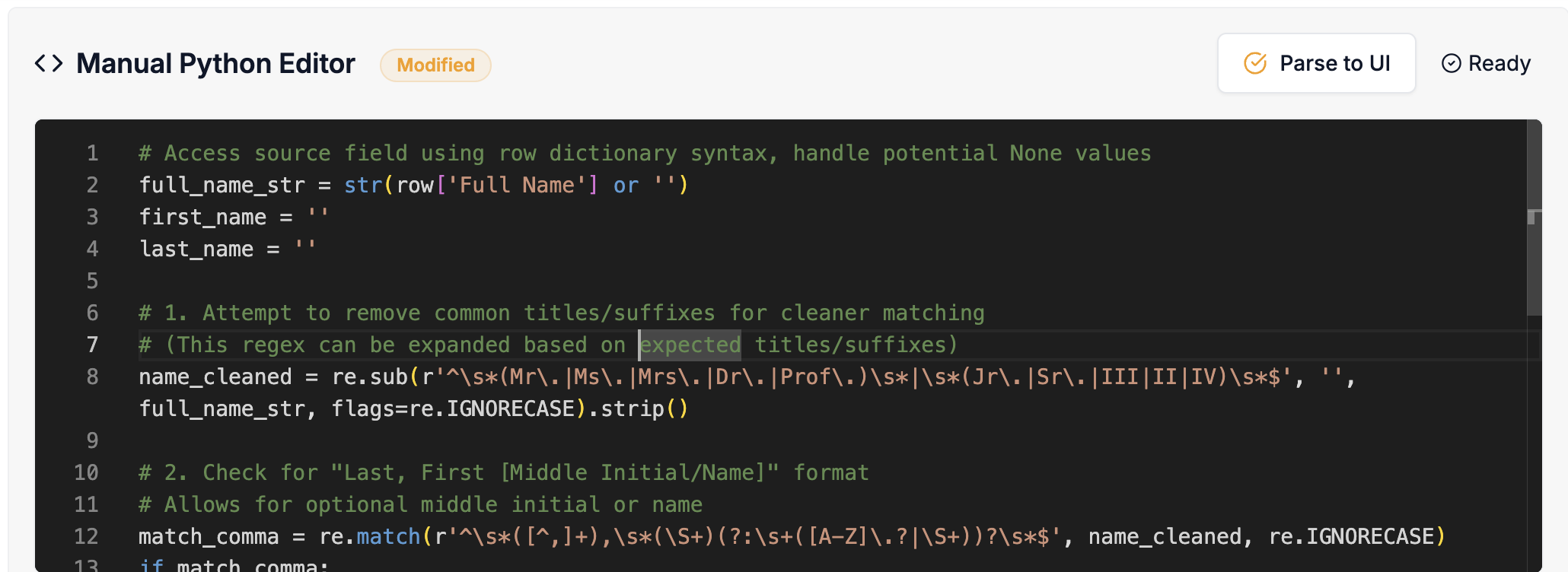 DataFlowMapper UI for splitting Names