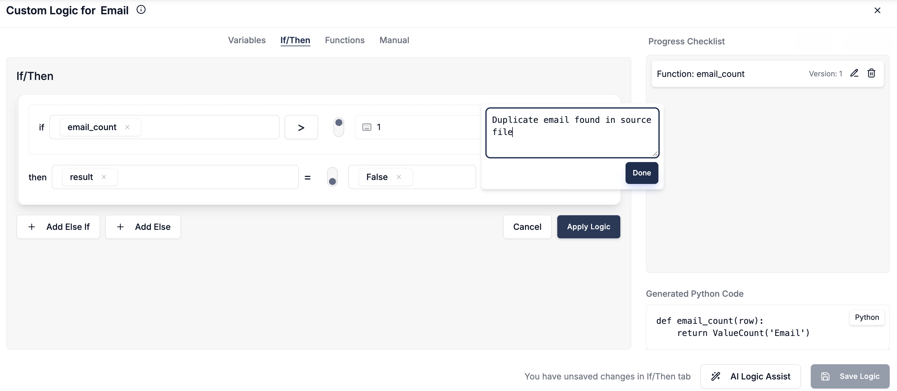 DataFlowMapper UI for validating emails