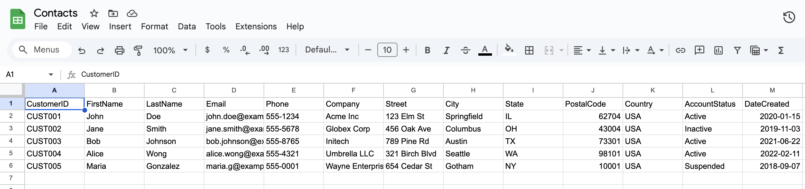 Google sheets spreadsheet