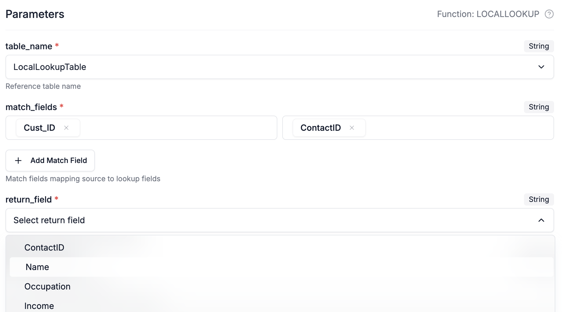 DataFlowMapper's logic builder configuring a LocalLookup to lookup reference data